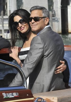 George Clooney Amal Alamuddin wedding Venice - black and white dress - September 2014.jpg